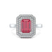 Double Diamond Halo Octagon Shape Ruby Engagement Ring in 18ct Gold and Platinum