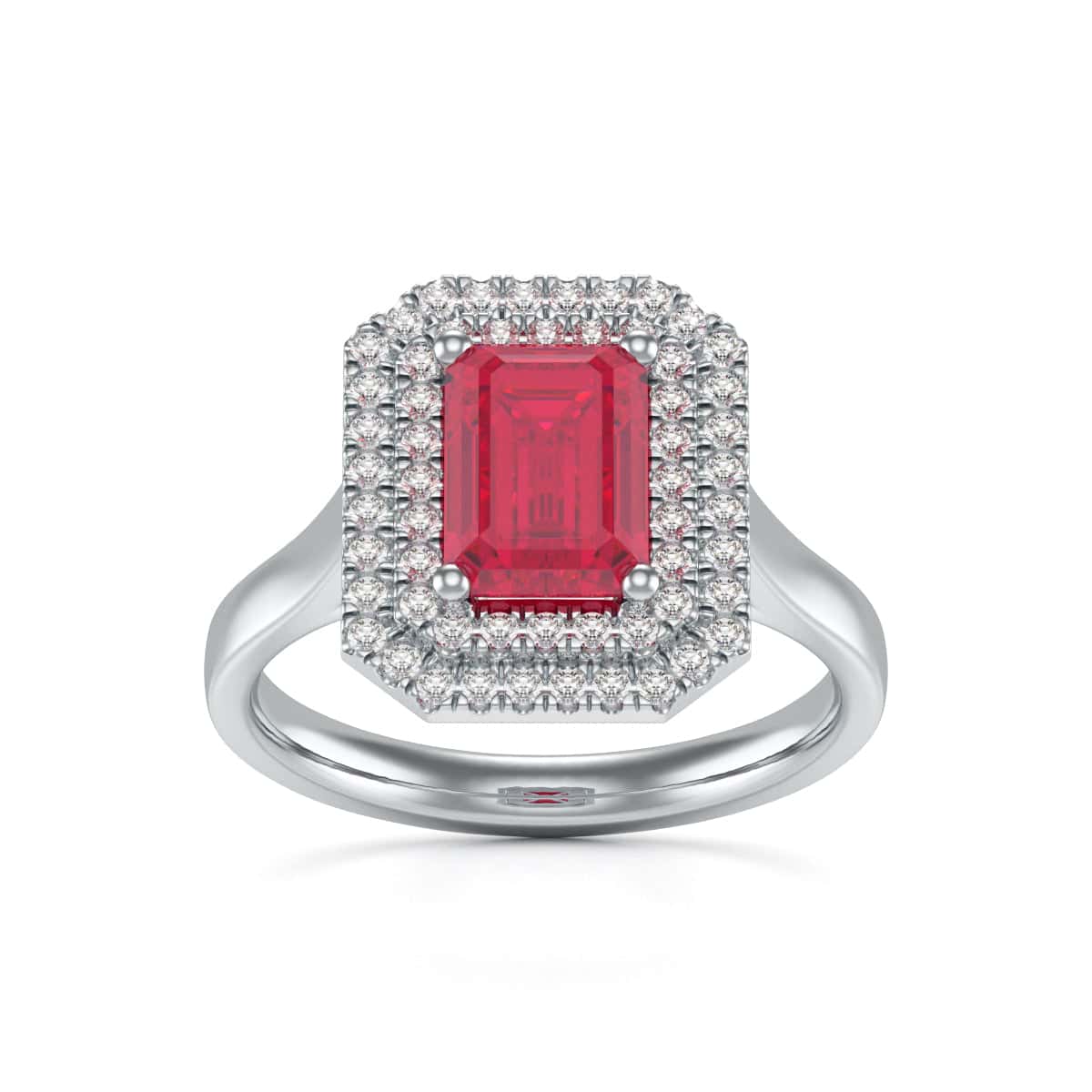 18ct Gold  Double Diamond Halo Ruby Engagement Ring - Octagon Shape