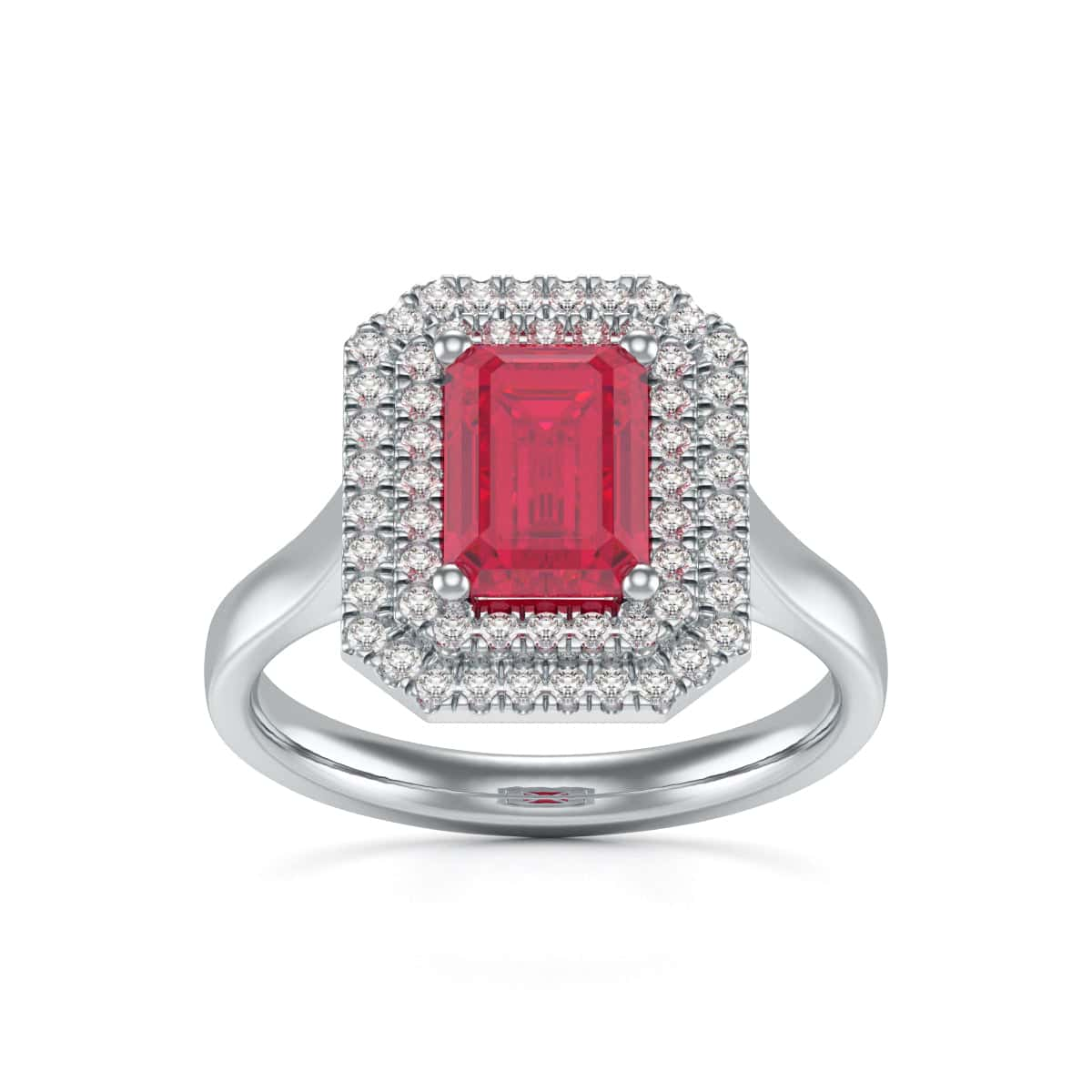 Octagon Ruby Centre Stone with Diamond halo Ring