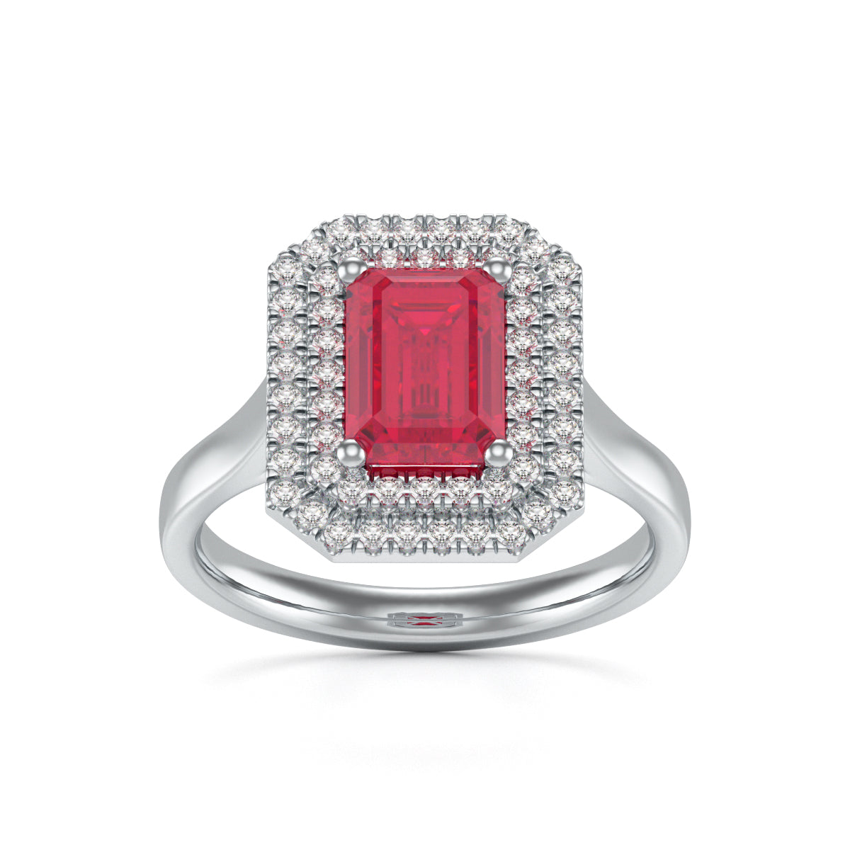 Octagon Ruby Centre Stone with Diamond halo Ring