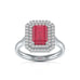 Double Diamond Halo Octagon Shape Ruby Engagement Ring in 18ct Gold and Platinum