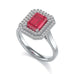 Double Diamond Halo Octagon Shape Ruby Engagement Ring in 18ct Gold and Platinum