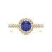 Round Shape Blue Sapphire Engagement Ring - Diamond Halo in 18ct Gold and Platinum