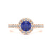 Round Shape Blue Sapphire Engagement Ring - Diamond Halo in 18ct Gold and Platinum
