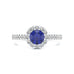 Round Shape Blue Sapphire Engagement Ring - Diamond Halo in 18ct Gold and Platinum