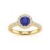 Round Shape Blue Sapphire Engagement Ring - Diamond Halo in 18ct Gold and Platinum