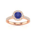 Round Shape Blue Sapphire Engagement Ring - Diamond Halo in 18ct Gold and Platinum