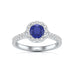 Round Shape Blue Sapphire Engagement Ring - Diamond Halo in 18ct Gold and Platinum
