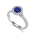 Round Shape Blue Sapphire Engagement Ring - Diamond Halo in 18ct Gold and Platinum