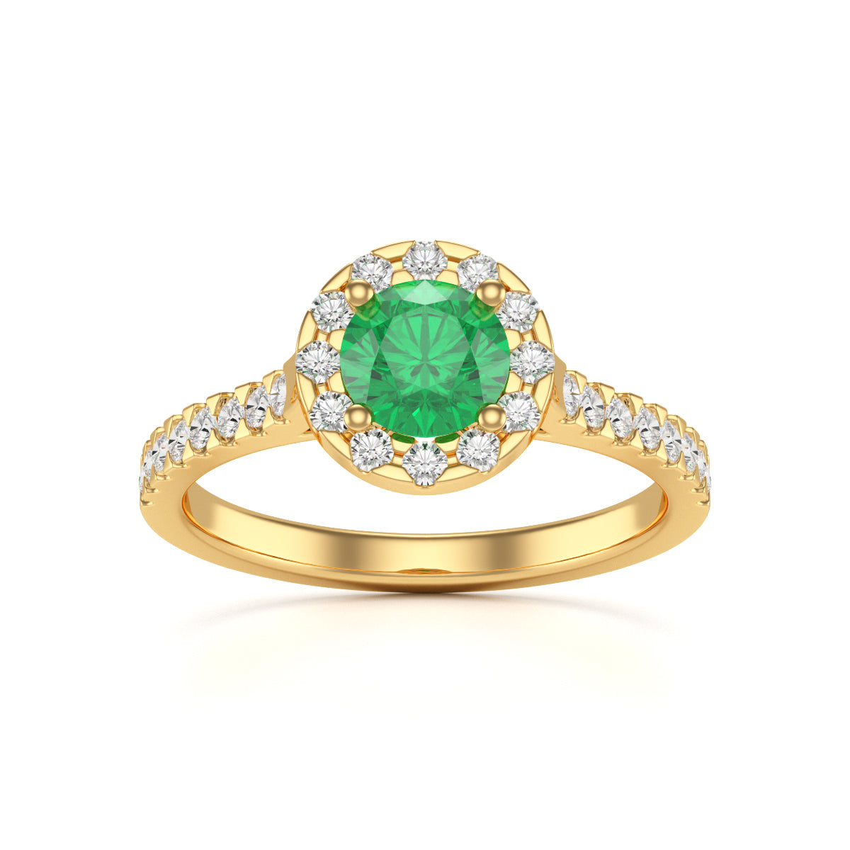Emerald Engagement Ring- Round Halo Scallop Shoulder Set