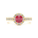 Diamond Halo Round Shape Ruby Engagement Ring in 18ct Gold and Platinum