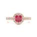 Diamond Halo Round Shape Ruby Engagement Ring in 18ct Gold and Platinum