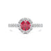 Diamond Halo Round Shape Ruby Engagement Ring in 18ct Gold and Platinum
