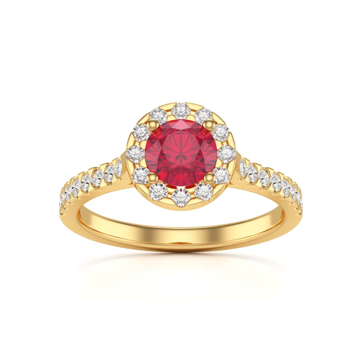 18ct Gold  Halo Ruby Engagement Ring - Round Shape