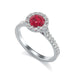 Diamond Halo Round Shape Ruby Engagement Ring in 18ct Gold and Platinum