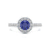 Diamond Halo Round Shape Blue Sapphire Engagement Ring in 18ct Gold and Platinum