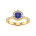 Diamond Halo Round Shape Blue Sapphire Engagement Ring in 18ct Gold and Platinum