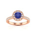 Diamond Halo Round Shape Blue Sapphire Engagement Ring in 18ct Gold and Platinum