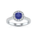 Diamond Halo Round Shape Blue Sapphire Engagement Ring in 18ct Gold and Platinum