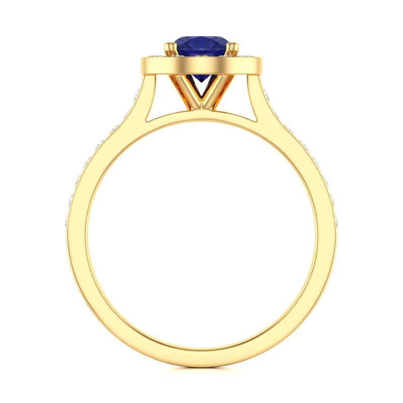 Diamond Halo Round Shape Blue Sapphire Engagement Ring in 18ct Gold and Platinum