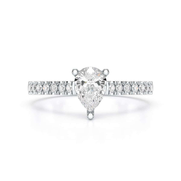Diamond Engagement Ring- pear centre stone with Scallop Shoulder Set
