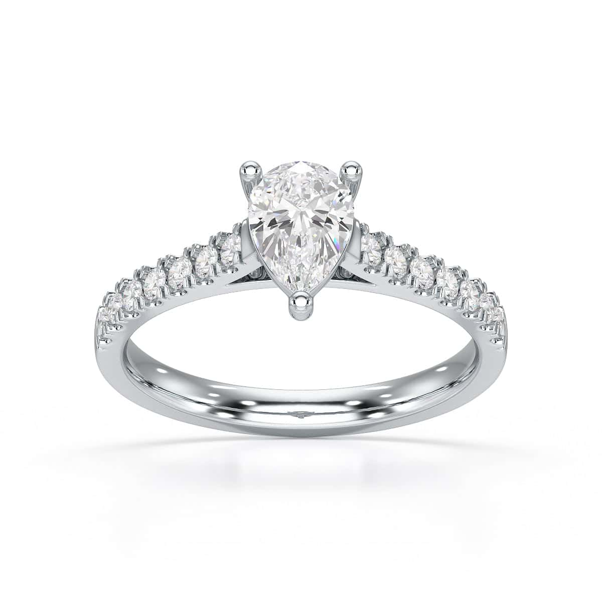 Diamond Engagement Ring- pear centre stone with Scallop Shoulder Set