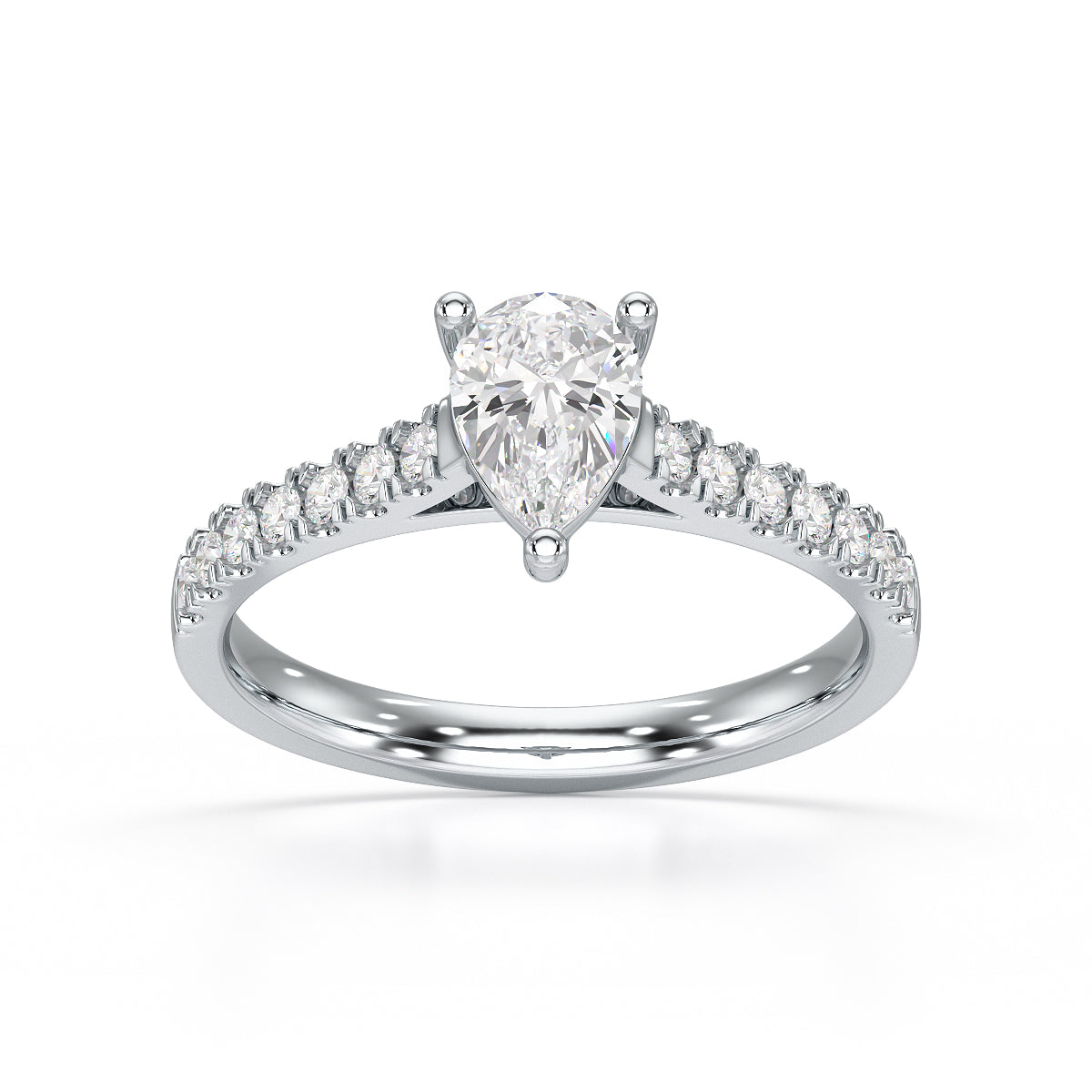 Diamond Engagement Ring- pear centre stone with Scallop Shoulder Set