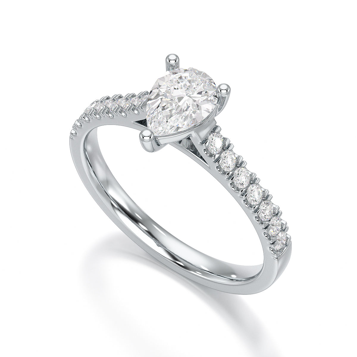 Diamond Engagement Ring- pear centre stone with Scallop Shoulder Set