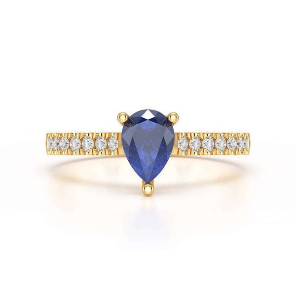 Pear Blue Sapphire with Diamond Set Shoulders Ring in 18ct Gold and Platinum