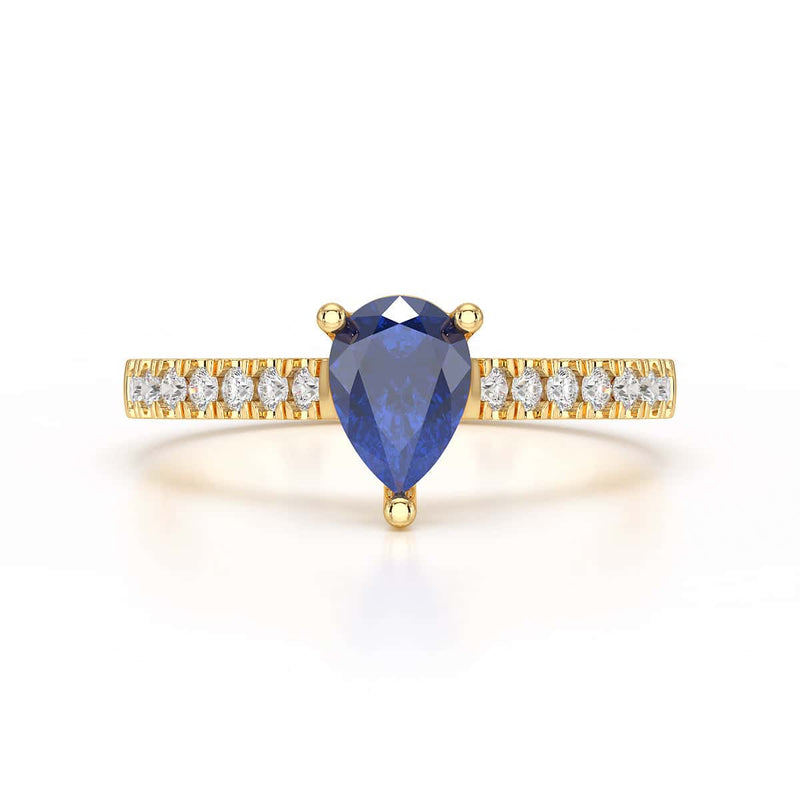 Pear Blue Sapphire with Diamond Set Shoulders Ring in 18ct Gold and Platinum
