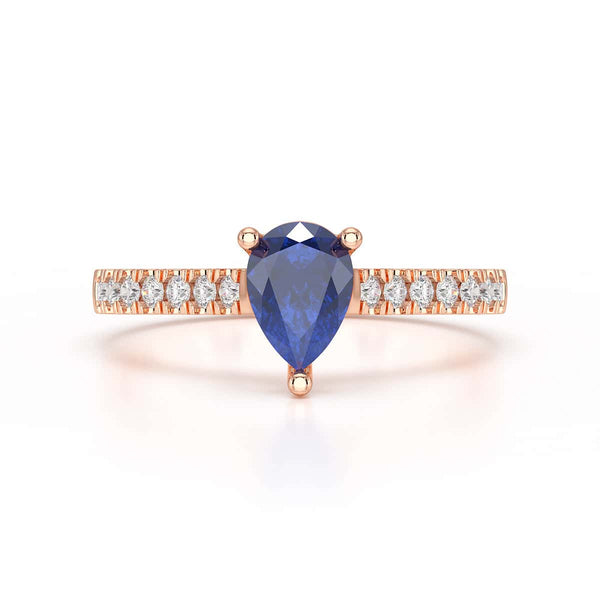 Pear Blue Sapphire with Diamond Set Shoulders Ring in 18ct Gold and Platinum
