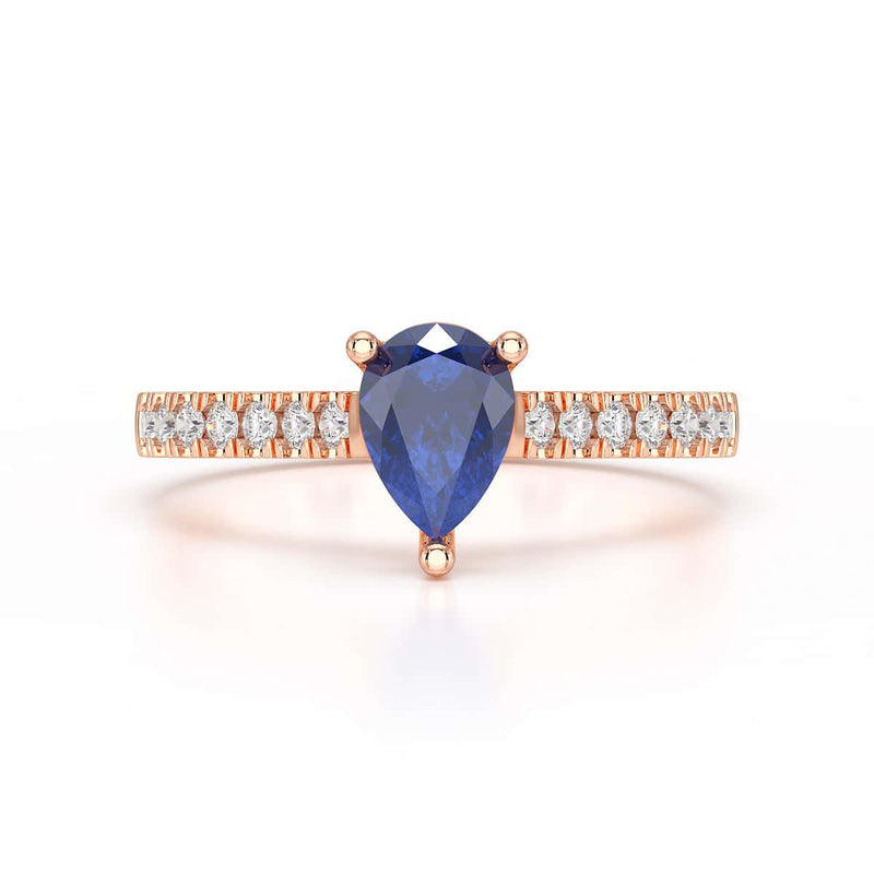 Pear Blue Sapphire with Diamond Set Shoulders Ring in 18ct Gold and Platinum