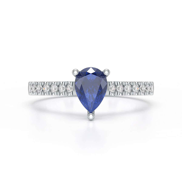 Pear Blue Sapphire with Diamond Set Shoulders Ring in 18ct Gold and Platinum