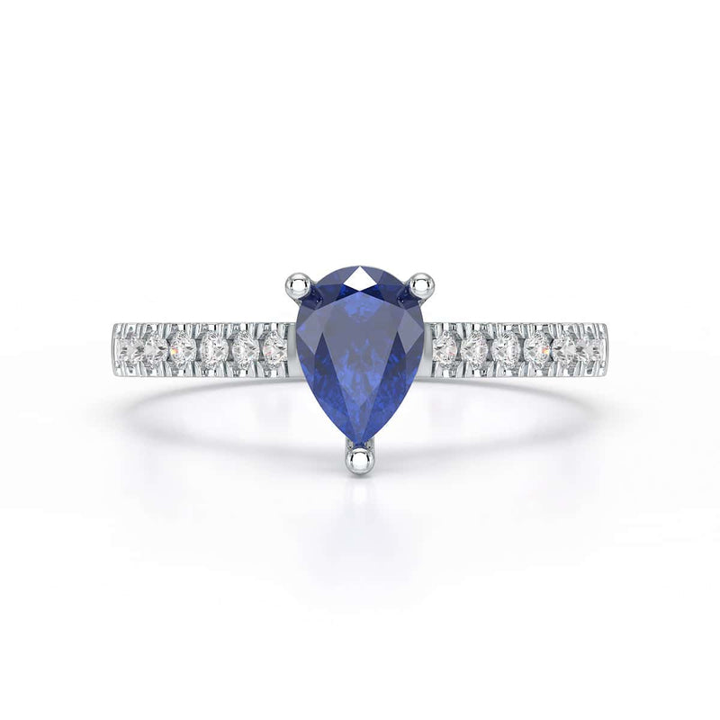 Pear Blue Sapphire with Diamond Set Shoulders Ring in 18ct Gold and Platinum
