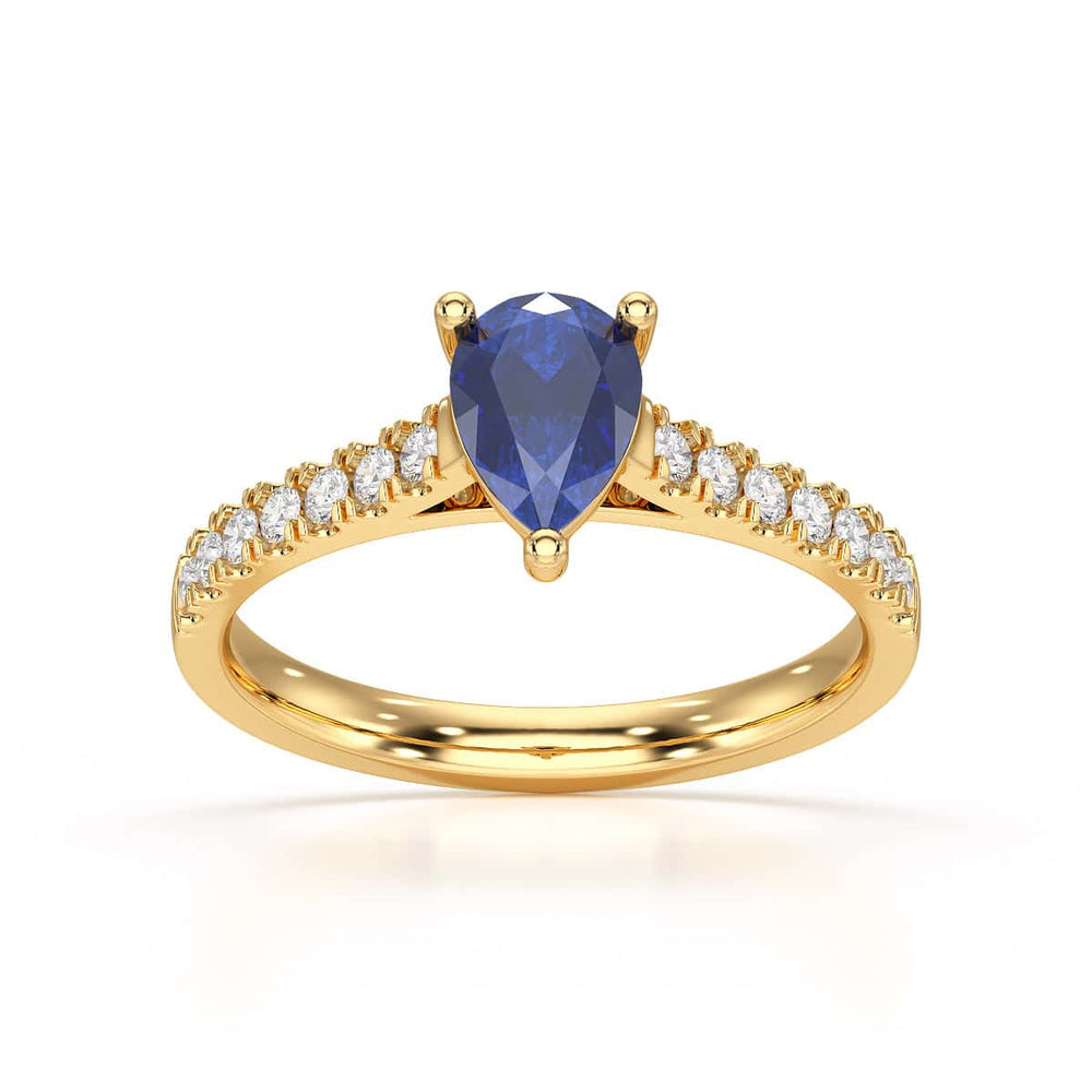 Pear Blue Sapphire with Diamond Set Shoulders Ring in 18ct Gold and Platinum