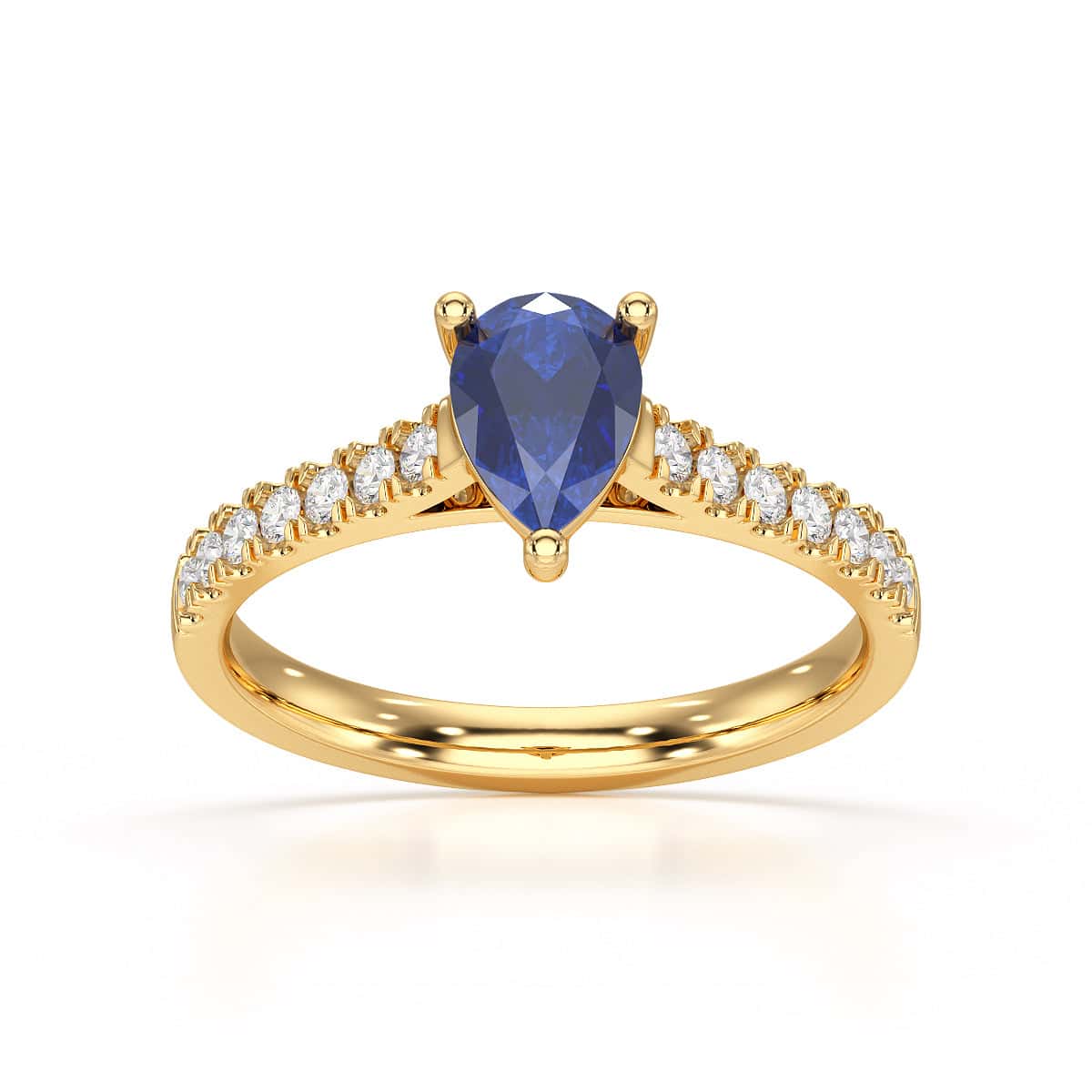 Pear Blue Sapphire with Diamond Set Shoulders Ring