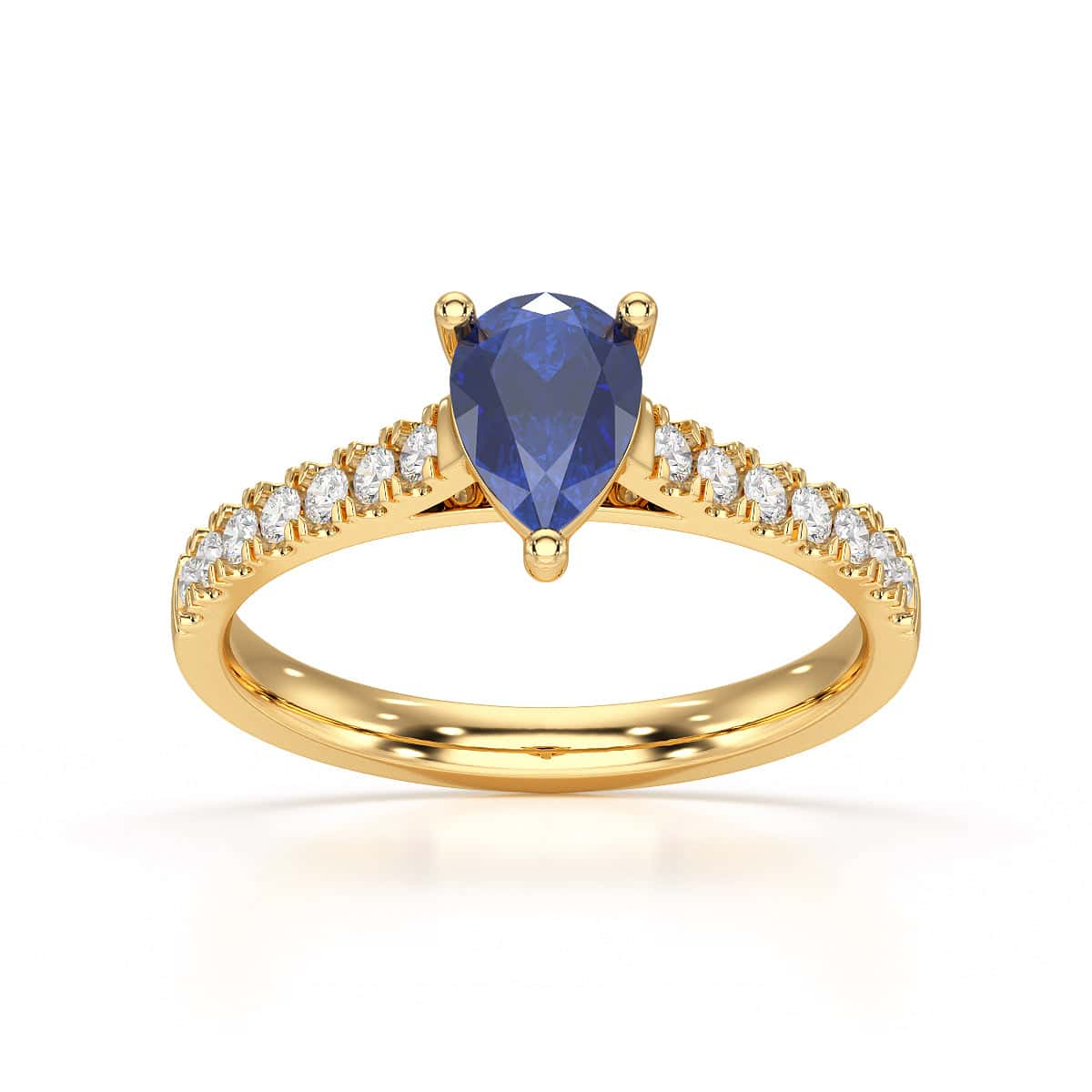 Pear Blue Sapphire with Diamond Set Shoulders Dress Ring