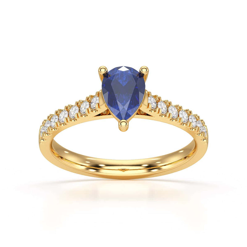 Pear Blue Sapphire with Diamond Set Shoulders Ring in 18ct Gold and Platinum