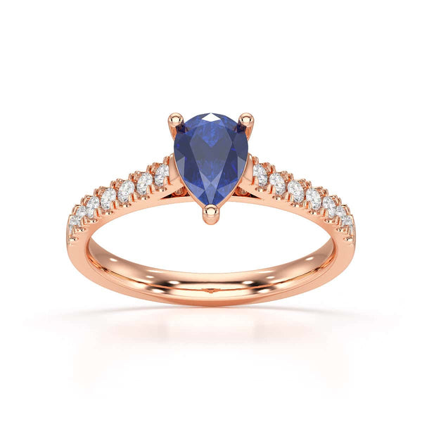 Pear Blue Sapphire with Diamond Set Shoulders Ring in 18ct Gold and Platinum