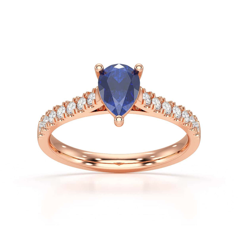 Pear Blue Sapphire with Diamond Set Shoulders Ring in 18ct Gold and Platinum