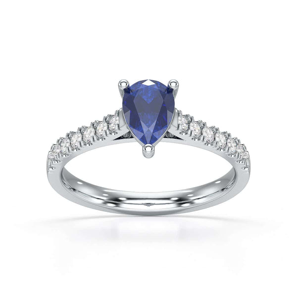 Pear Blue Sapphire with Diamond Set Shoulders Ring in 18ct Gold and Platinum