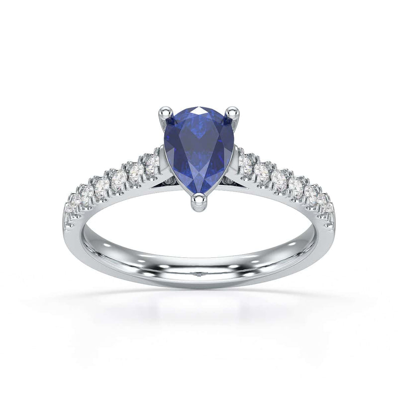 Pear Blue Sapphire with Diamond Set Shoulders Ring in 18ct Gold and Platinum