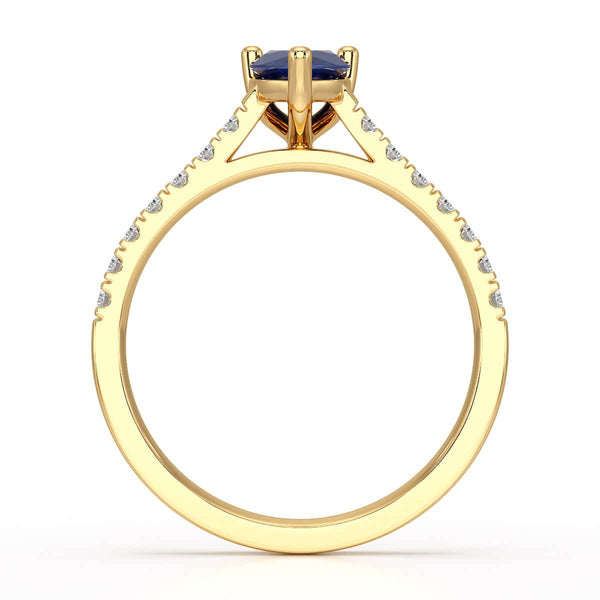 Pear Blue Sapphire with Diamond Set Shoulders Ring in 18ct Gold and Platinum