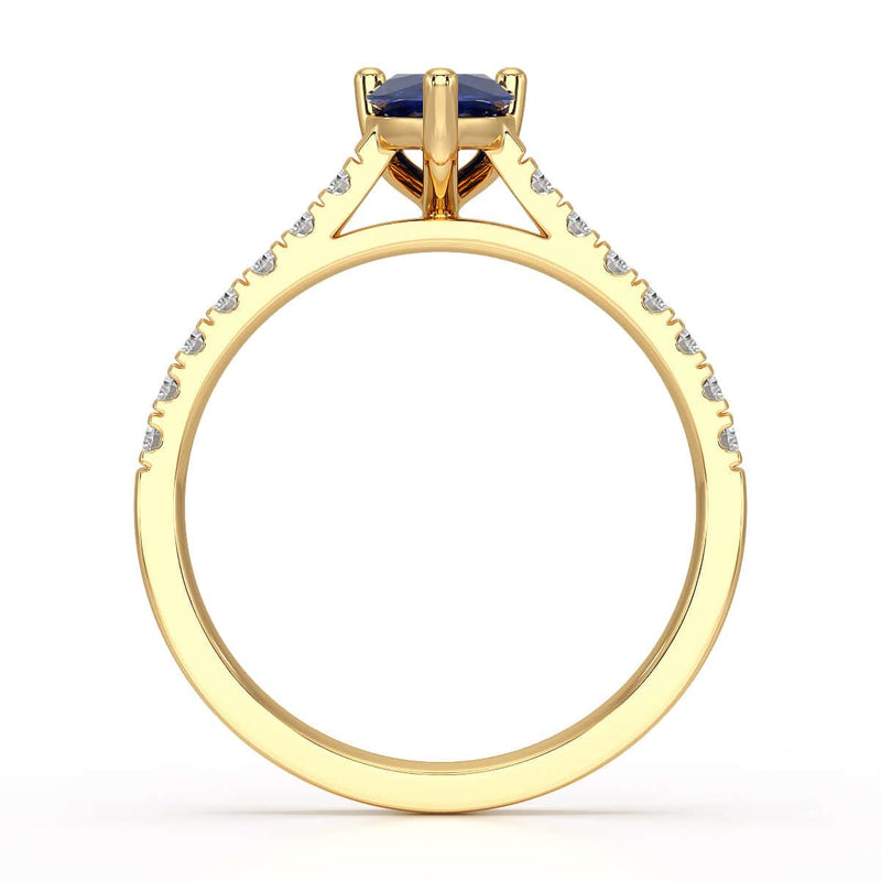 Pear Blue Sapphire with Diamond Set Shoulders Ring in 18ct Gold and Platinum