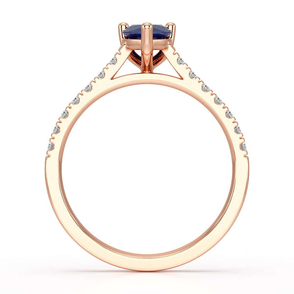 Pear Blue Sapphire with Diamond Set Shoulders Ring in 18ct Gold and Platinum