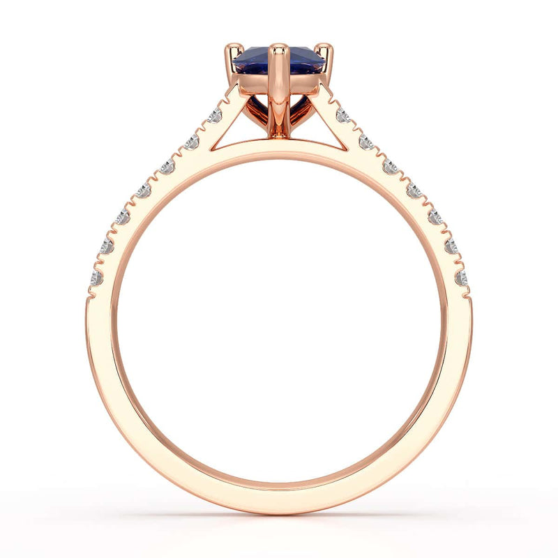 Pear Blue Sapphire with Diamond Set Shoulders Ring in 18ct Gold and Platinum