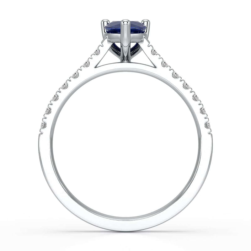 Pear Blue Sapphire with Diamond Set Shoulders Ring in 18ct Gold and Platinum