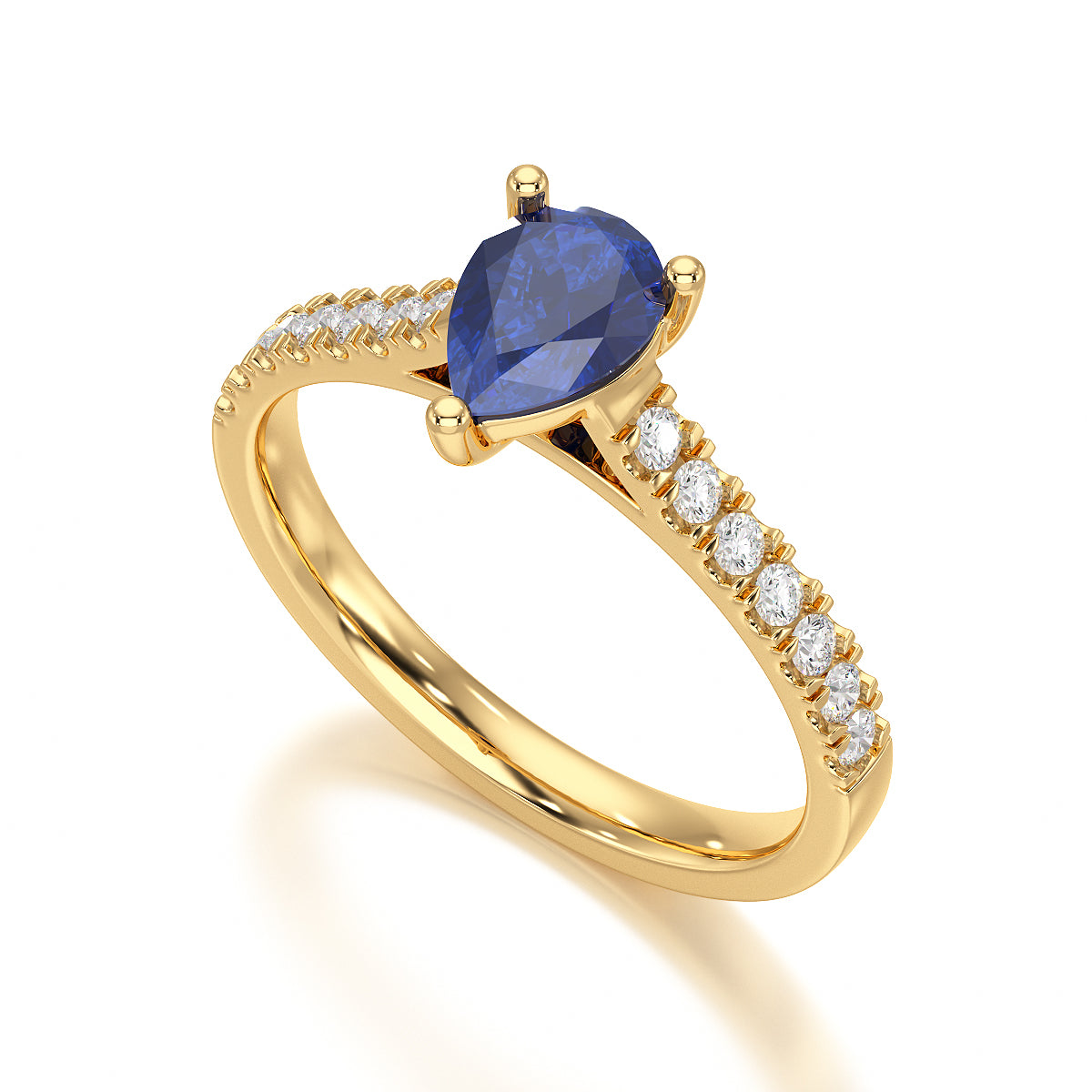 Pear Blue Sapphire with Diamond Set Shoulders Dress Ring