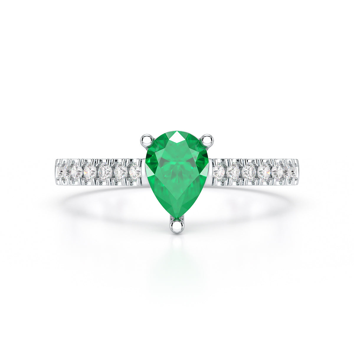 Pear Emerald with Diamond Set Shoulders Ring
