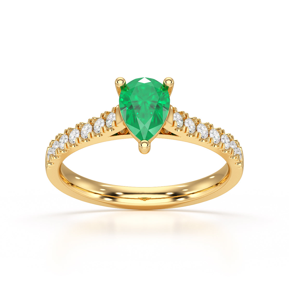 Pear Emerald with Diamond Set Shoulders Dress Ring